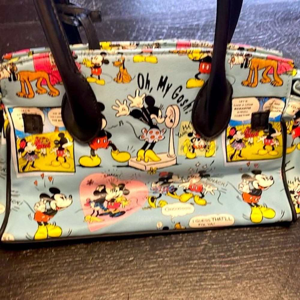 Disney Minnie & Mickey Mouse Lock & Key Satchel Purse Handbag Cartoon Comic Blue